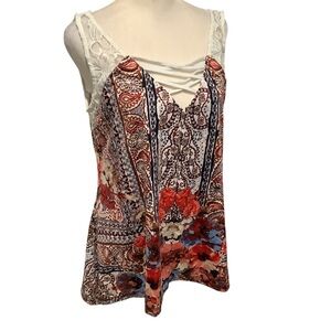 G Collection Women’s Floral Multicolor Lace Tank Top w/Handkerchief Cut Hem.